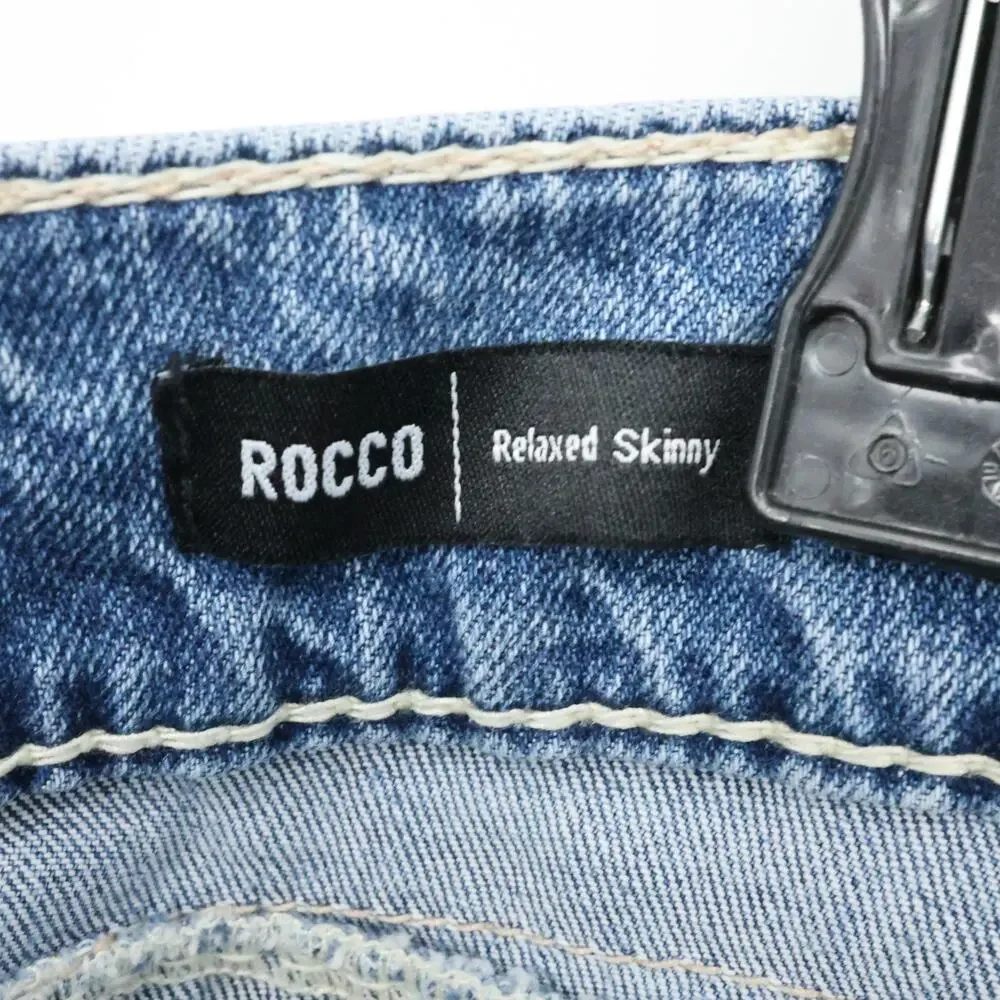 True Religion Jeans Mens 38 x 34 Blue Denim Rocco Relaxed Skinny Flap Pockets